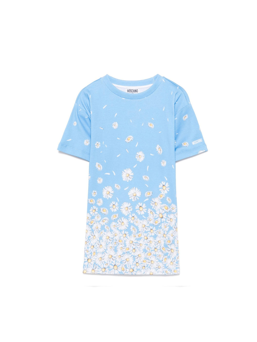 Abito con stampa floreale per bambina Moschino Kids azzurro con spalla scesa - Rubino Kids