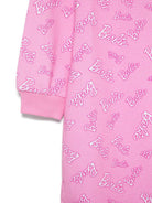 Abito con stampa logo Barbie per bambina Monnalisa rosa con girocollo a coste - Rubino Kids