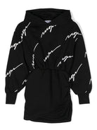 Abito corto con stampa per bambina MSGM Kids nero con cappuccio - Rubino Kids