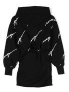 Abito corto con stampa per bambina MSGM Kids nero con cappuccio - Rubino Kids