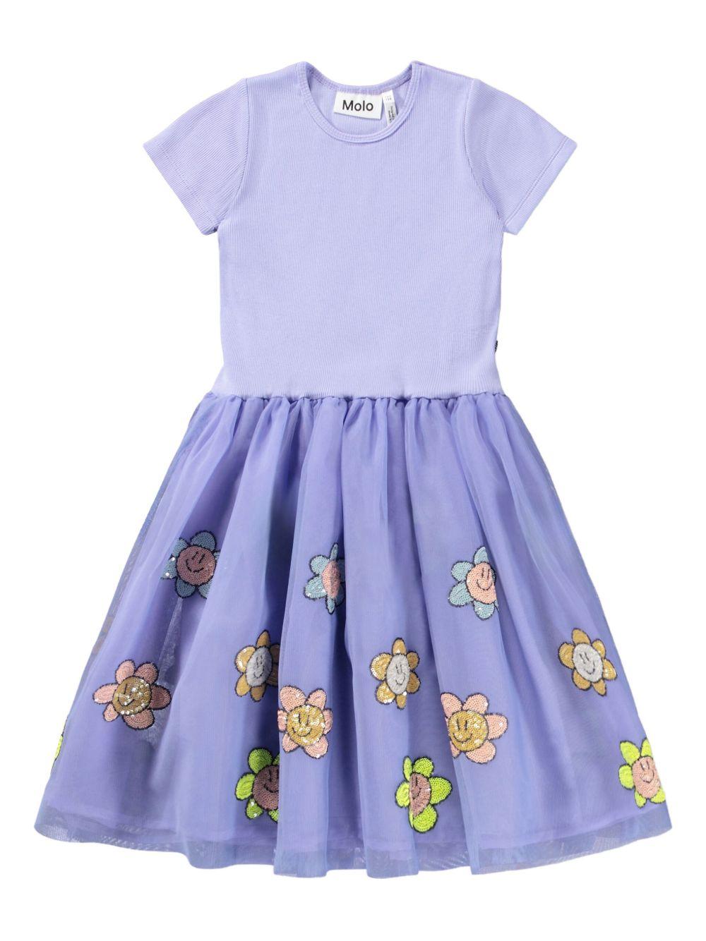 Abito Cyrusila per bambina Molo viola con stampa fiori - Rubino Kids