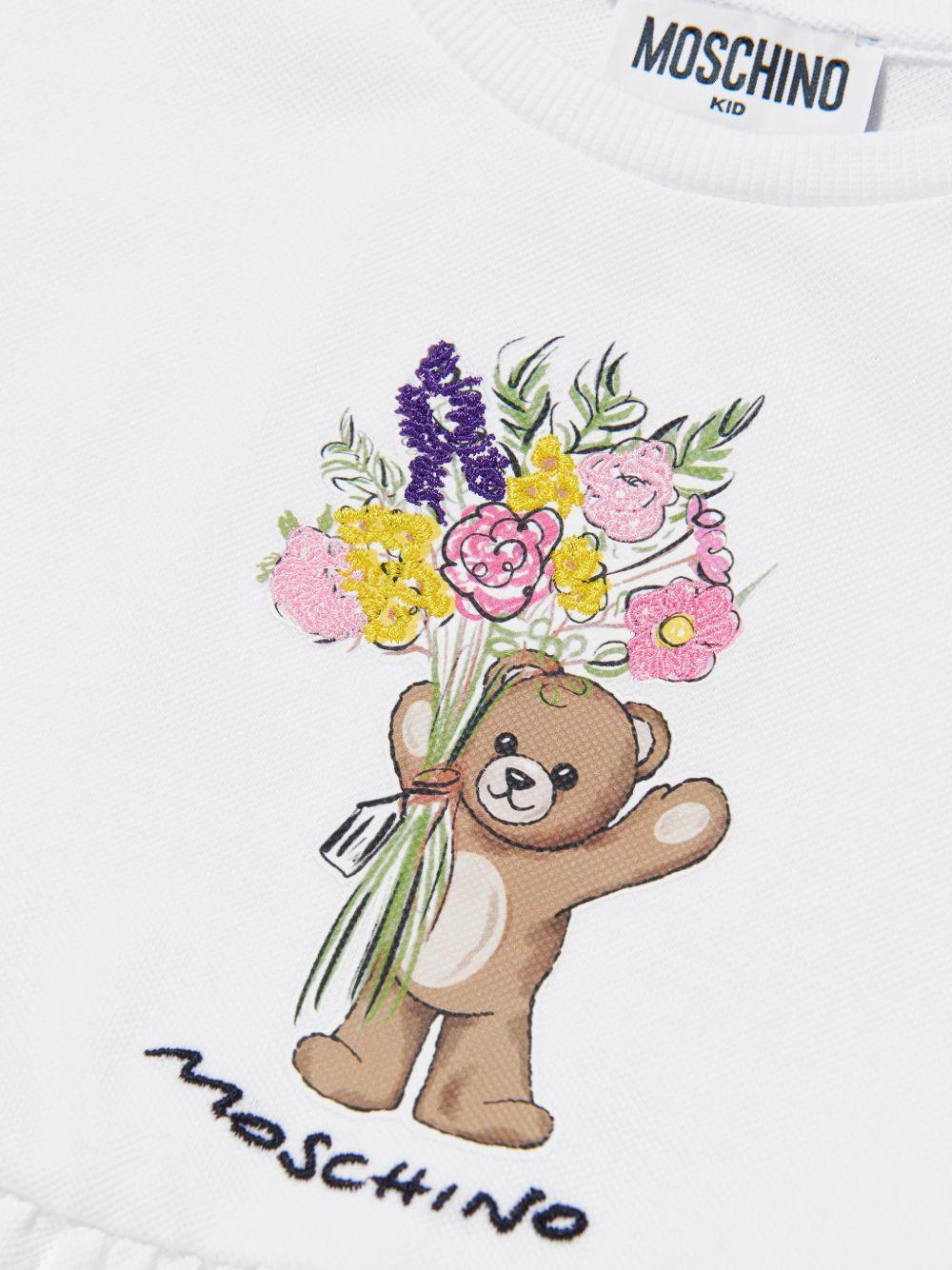 Abito da bambina Moschino Kids bianco con ricamo a fiori - Rubino Kids