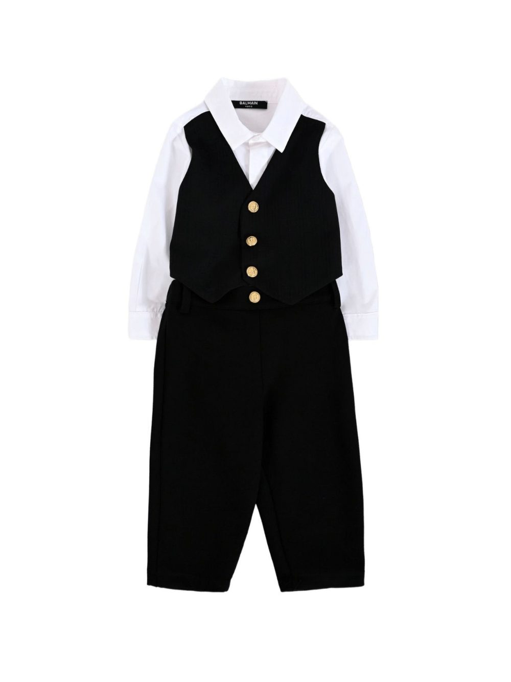 Abito elegante per neonato Balmain Kids nero con gilet e bottoni dorati - Rubino Kids