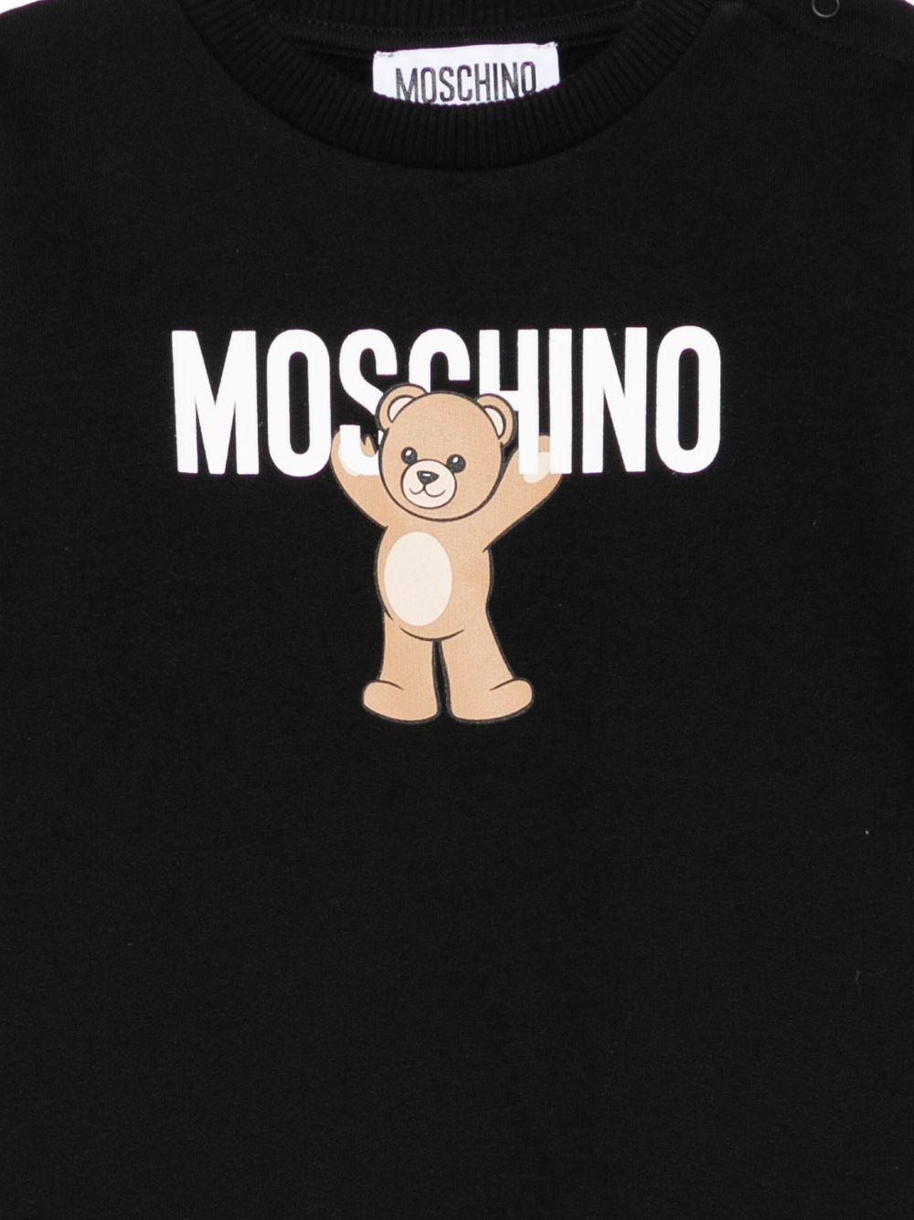 Abito felpato per neonata Moschino Kids nero con stampa Teddy Bear - Rubino Kids