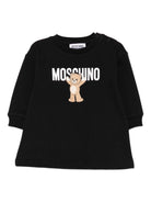 Abito felpato per neonata Moschino Kids nero con stampa Teddy Bear - Rubino Kids