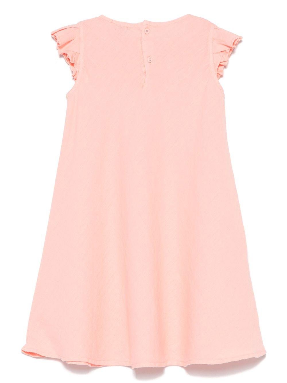 Abito in lino per bambina Il Gufo rosa con ruches - Rubino Kids