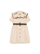 Abito junior in gabardina stretch per bambina Fendi Kids beige con apertura a bottoncini - Rubino Kids