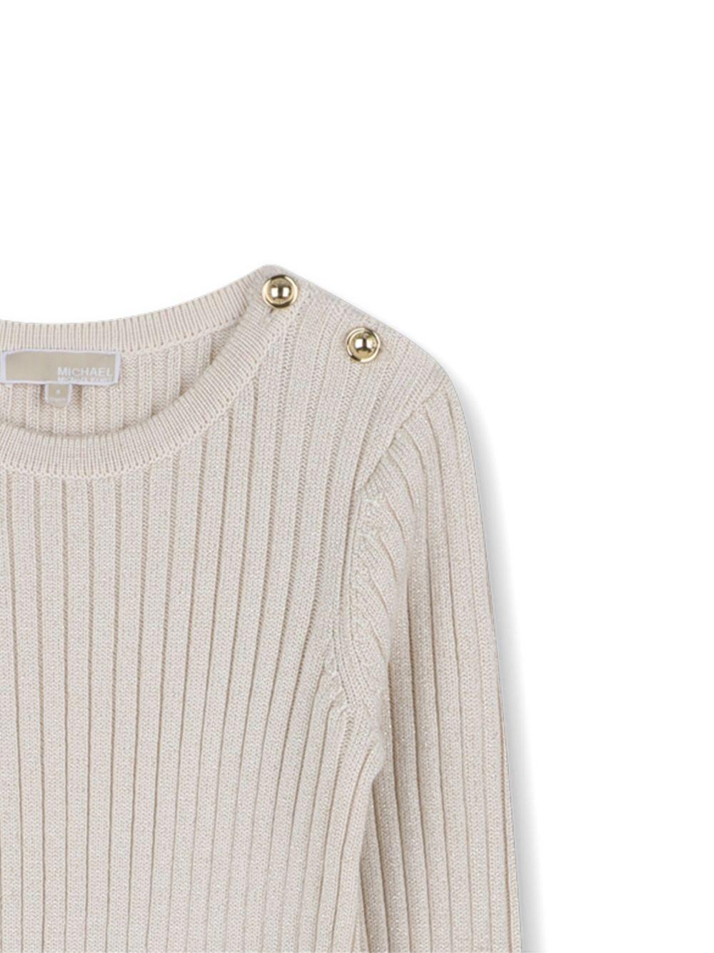 Abito lungo per bambina Michael Kors Kids beige a coste e maniche lunghe - Rubino Kids