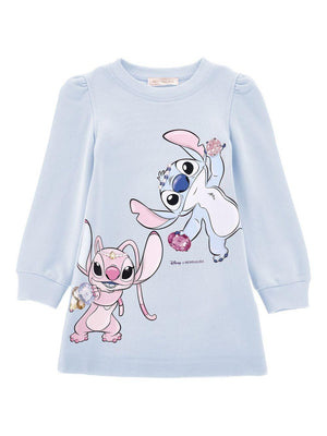 Abito modello felpa Disney x Monnalisa azzurro con stampa grafica Stitch