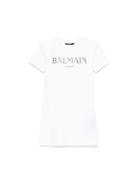 Abito modello t-shirt per bambina Balmain Kids bianco con decorazione logo - Rubino Kids