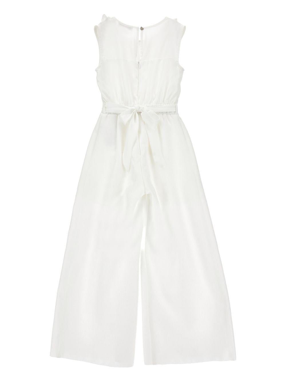 Abito modello tuta per bambina Monnalisa bianca con ruches e cintura - Rubino Kids