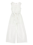 Abito modello tuta per bambina Monnalisa bianca con ruches e cintura - Rubino Kids