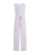 Abito modello tuta per bambina Monnalisa bianca con ruches e cintura - Rubino Kids