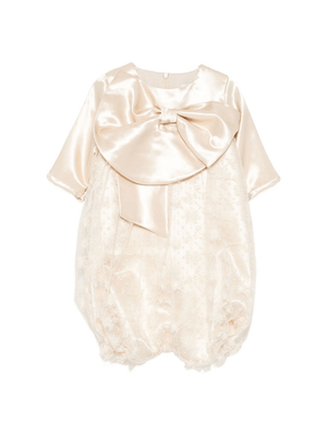 Abito per bambina A'lapage écru con dettaglio fiocco sul davanti