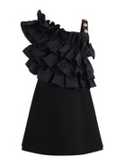 Abito per bambina Balmain Kids nero con ruches - Rubino Kids