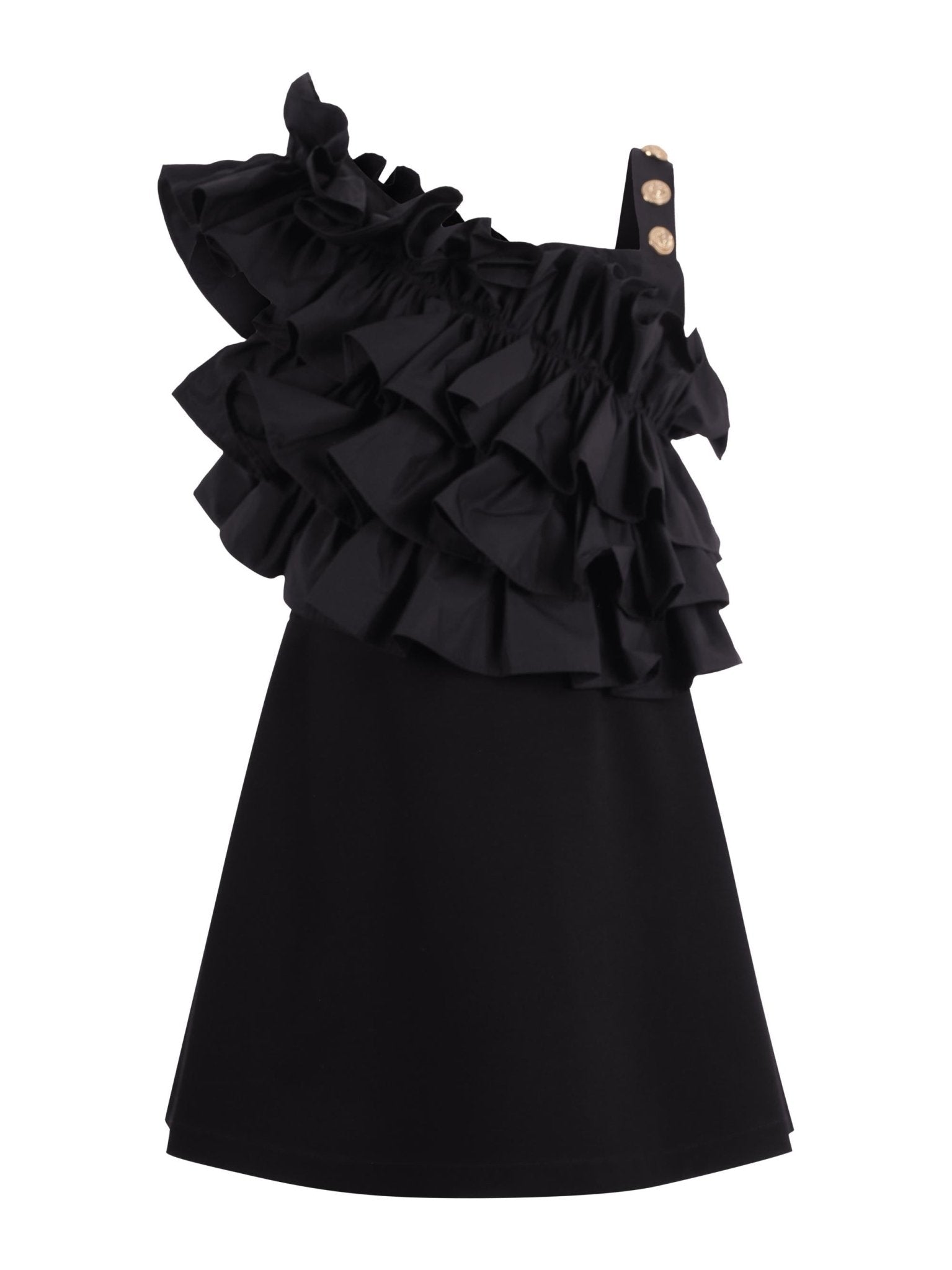 Abito per bambina Balmain Kids nero con ruches - Rubino Kids