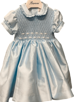 Baroni baby girl's dress in light blue with a bow on the back