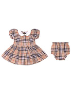 Abito per bambina Burberry Kids beige con motivo a quadri - Rubino Kids