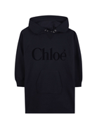 Abito per bambina Chloé Kids blu con design oversize con logo - Rubino Kids