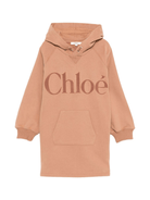 Abito per bambina Chloé Kids marrone con cappuccio e logo ricamato - Rubino Kids