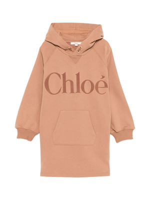 Abito per bambina Chloé Kids marrone con cappuccio e logo ricamato