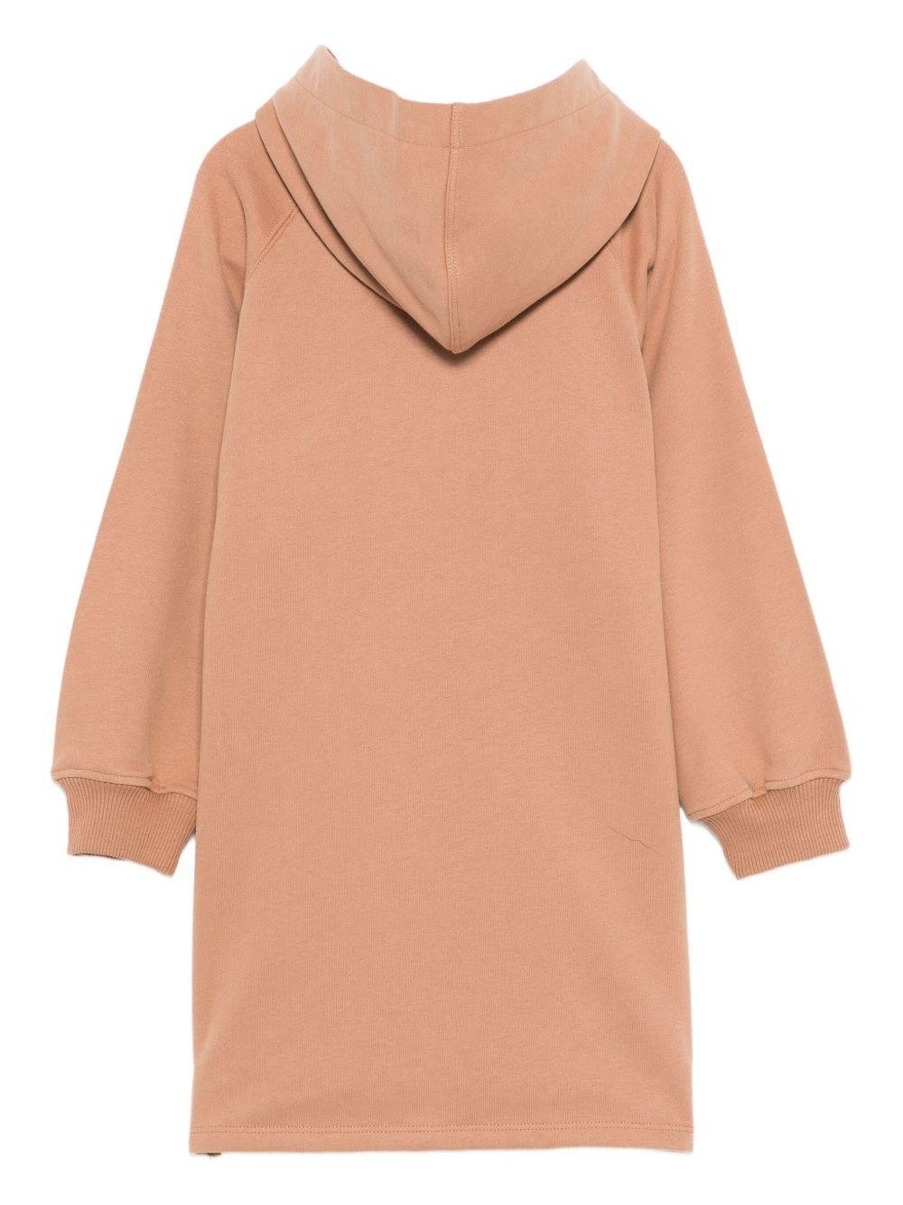 Abito per bambina Chloé Kids marrone con cappuccio e logo ricamato - Rubino Kids
