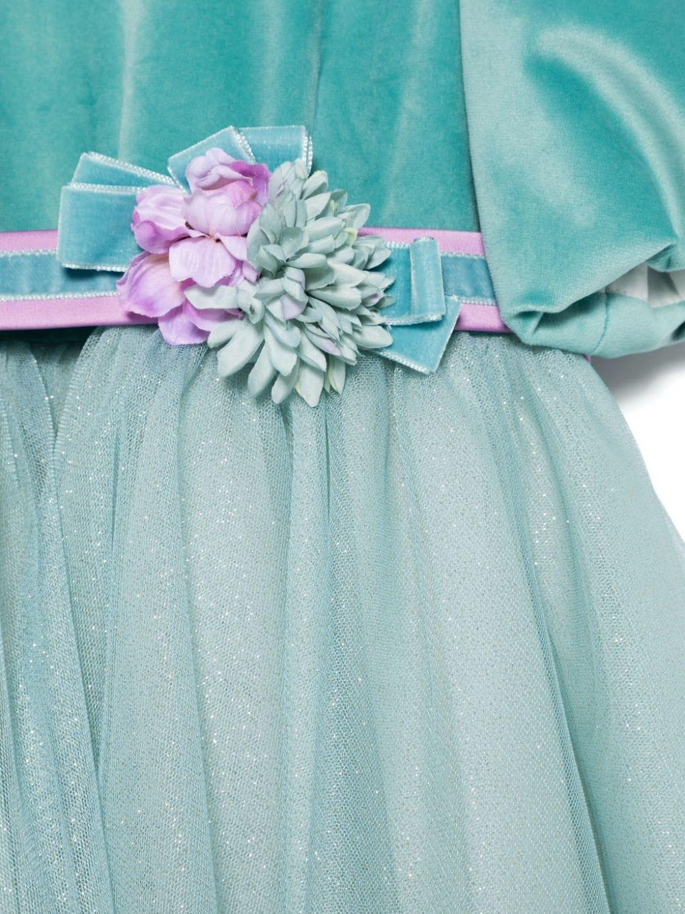 Abito per bambina Colorichiari azzurro a fiori con dettagli glitter - Rubino Kids