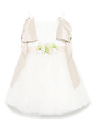 Abito per bambina Colorichiari bianco con fiocco e applicazione a fiori - Rubino Kids