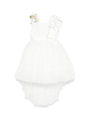 Colorichiari white tulle dress for girls with bow and floral applique