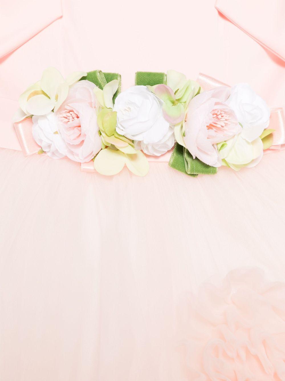 Abito per bambina Colorichiari rosa con ruches e dettagli fiocco e fiori - Rubino Kids