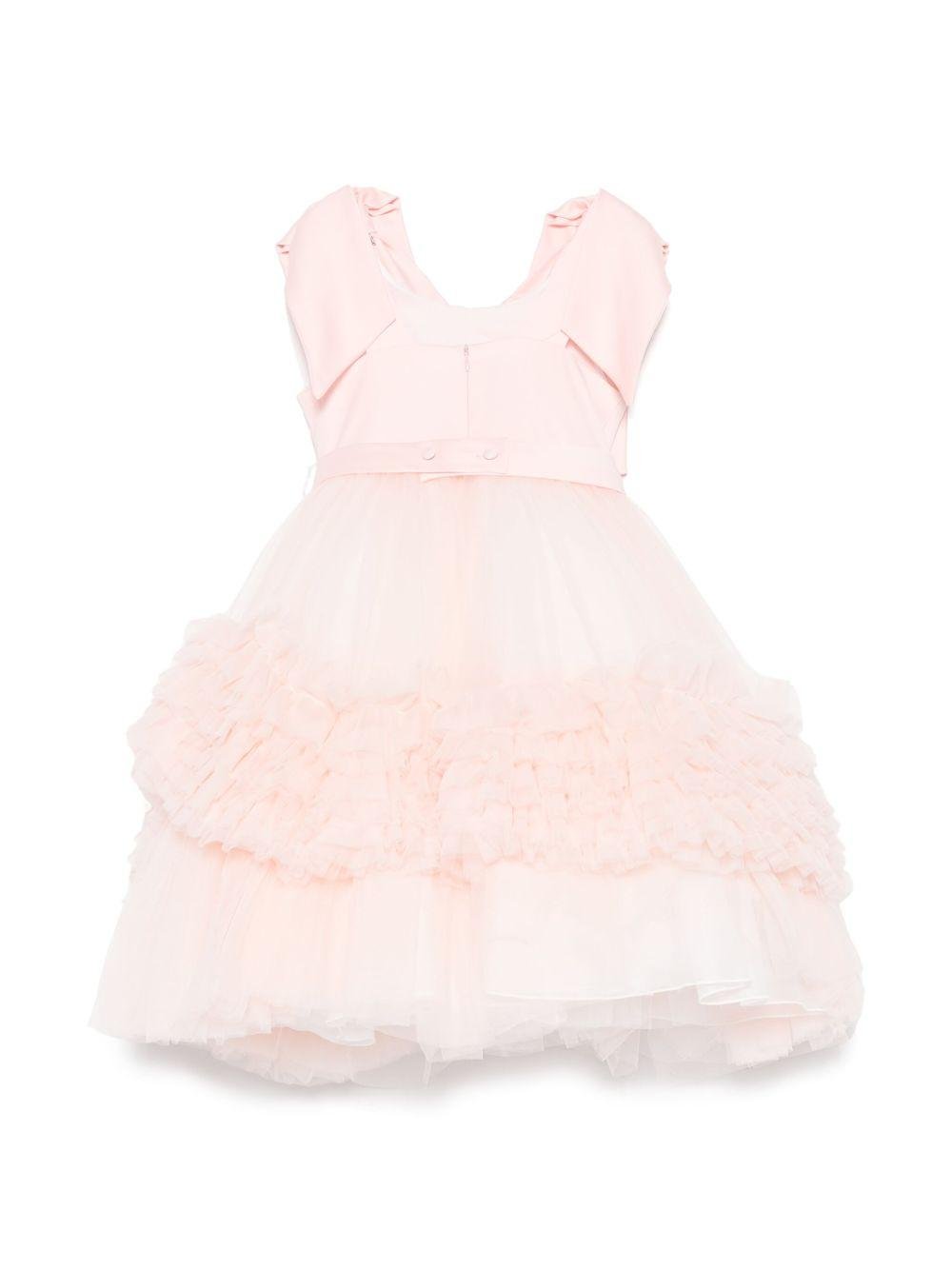 Abito per bambina Colorichiari rosa con ruches e dettagli fiocco e fiori - Rubino Kids