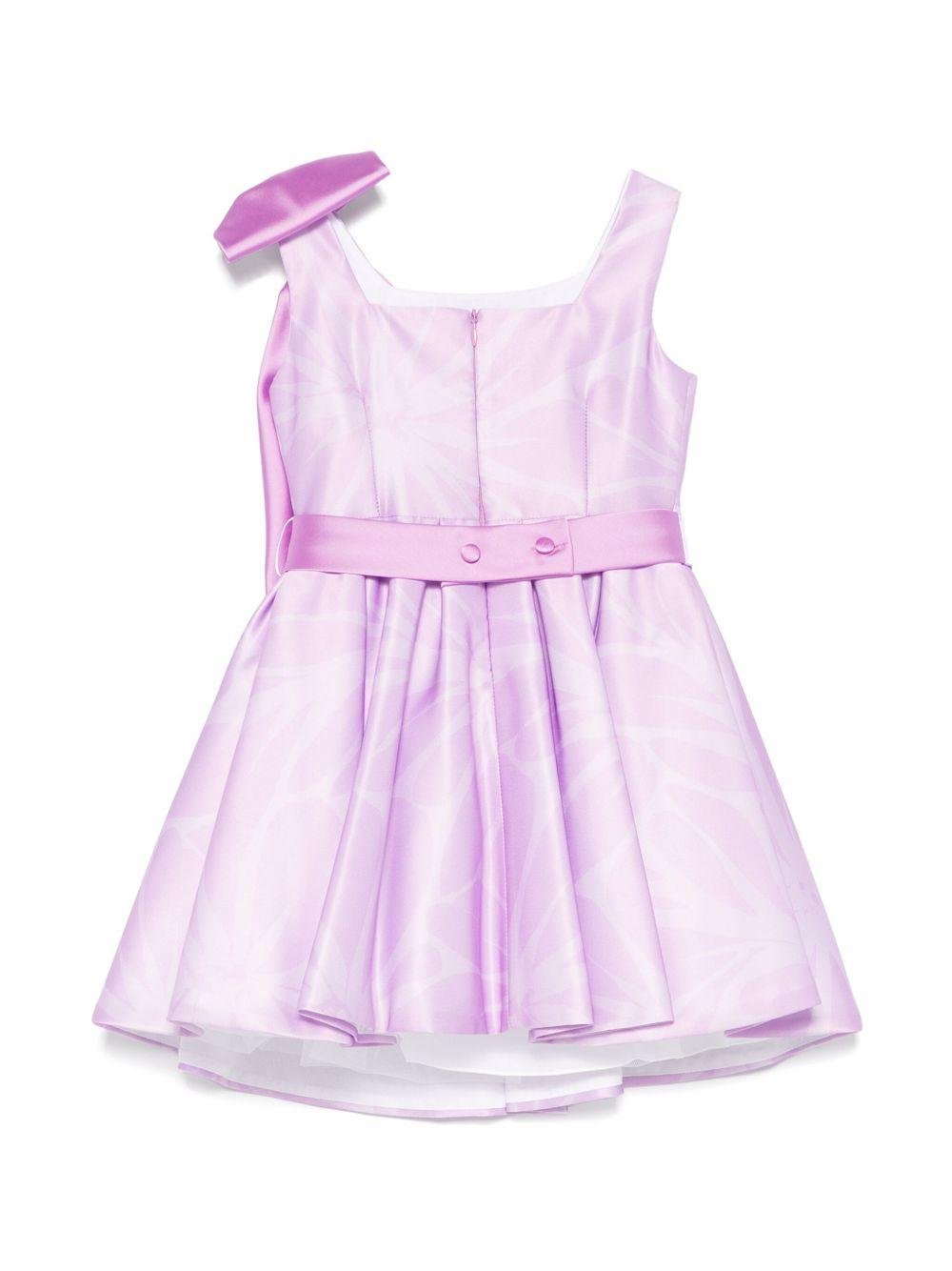 Abito per bambina Colorichiari viola con stampa grafica e dettaglio fiocco oversize - Rubino Kids