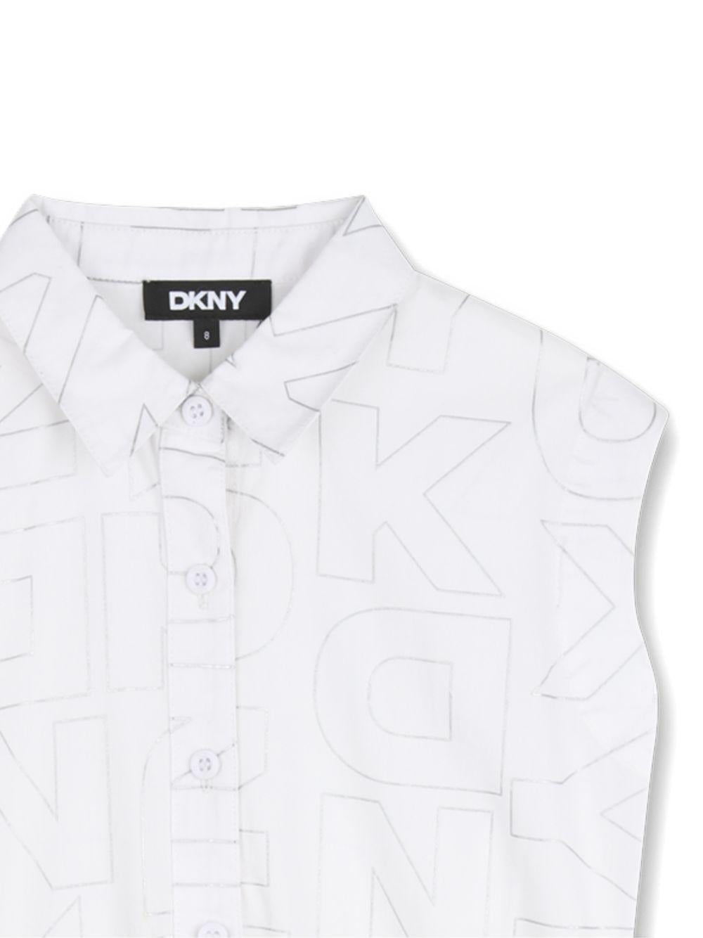 Abito per bambina DKNY Kids bianco con stampa logo all - over - Rubino Kids