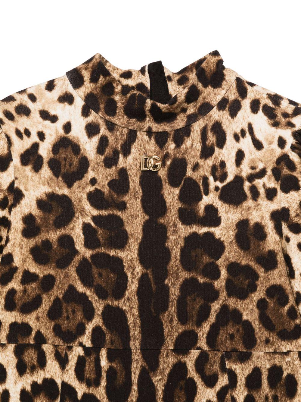 Abito per bambina Dolce & Gabbana animalier con logo dorato sul davanti - Rubino Kids