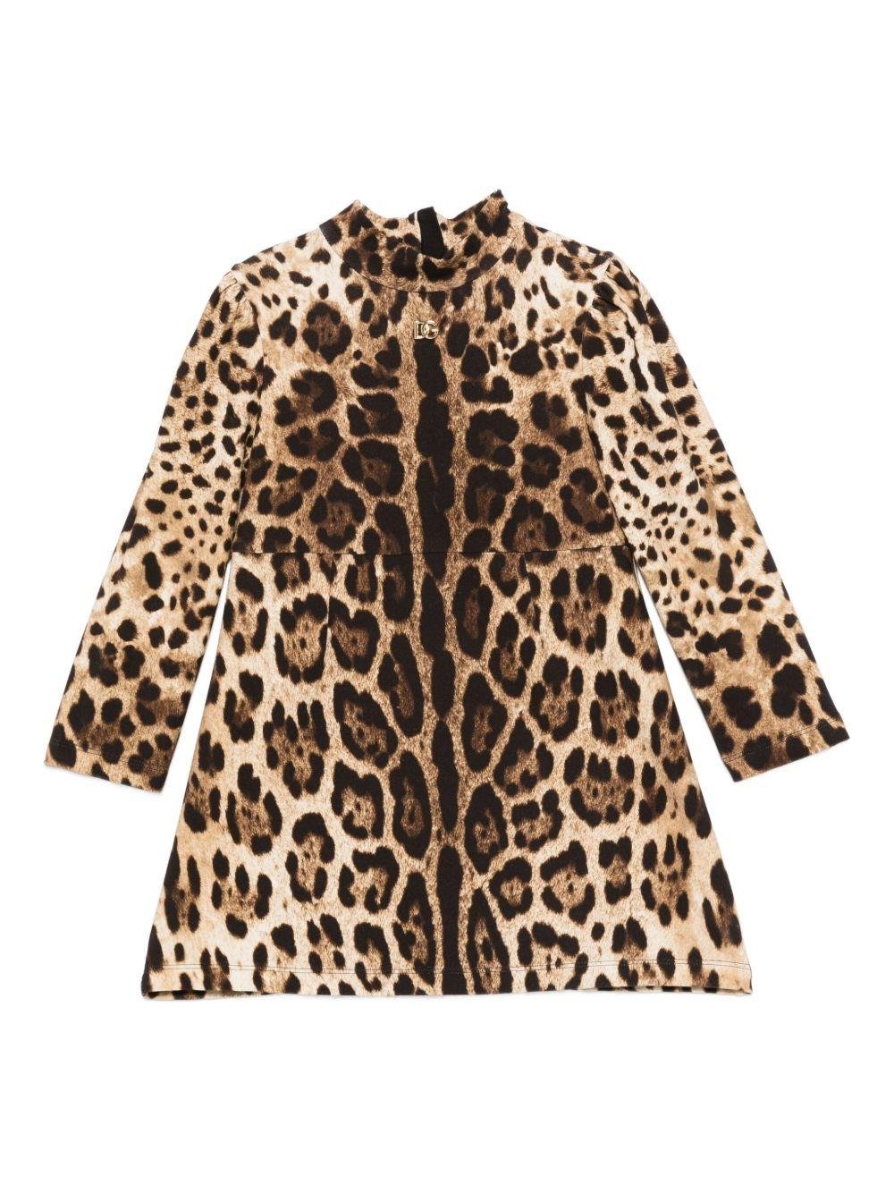 Abito per bambina Dolce & Gabbana animalier con logo dorato sul davanti - Rubino Kids