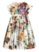 Abito per bambina Dolce & Gabbana Kids bianco in cotone e seta con stampa floreale - Rubino Kids