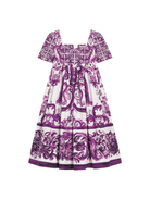 Abito per bambina Dolce & Gabbana Kids viola in popeline con stampa maioliche - Rubino Kids