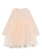 Abito per bambina Douuod Kids beige in tulle con dettagli con ruches e paillettes - Rubino Kids