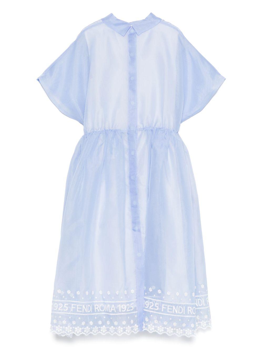 Abito per bambina Fendi Kids azzurro in seta con motivo con ricamo - Rubino Kids
