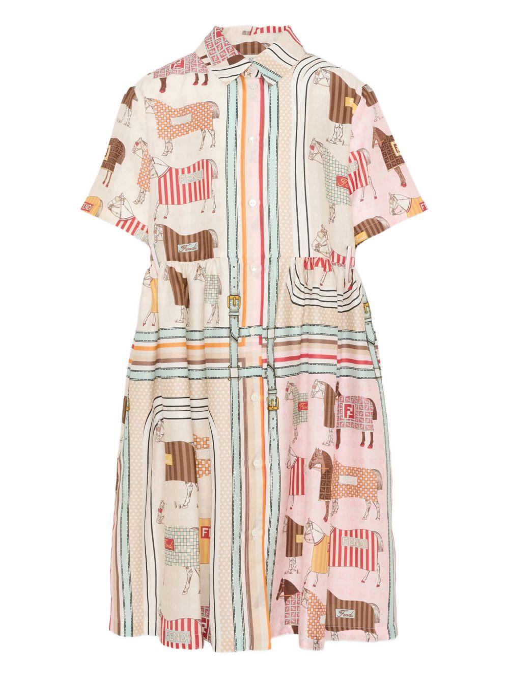 Abito per bambina Fendi Kids beige a righe - Rubino Kids