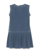 Abito per bambina Il Gufo blu con gonna svasata e stampa con logo laterale - Rubino Kids