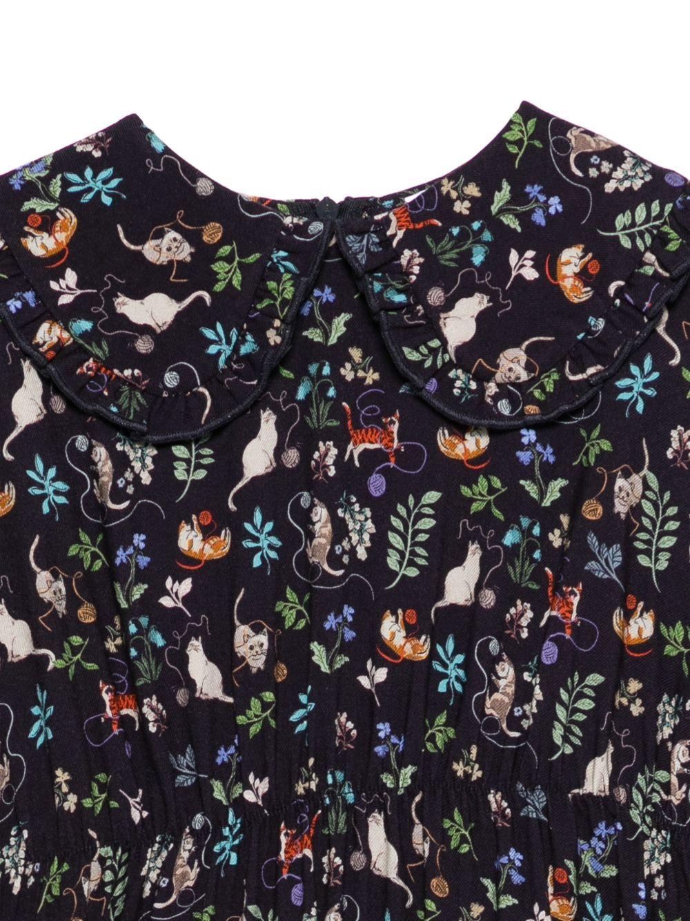 Abito per bambina Il Gufo blu con stampa di gatti - Rubino Kids