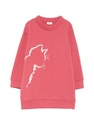 Pink Il Gufo dress for girls with cat embroidery