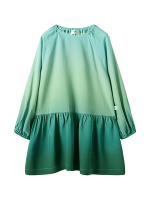 Il Gufo green dress for girls with a shaded effect and ruffles