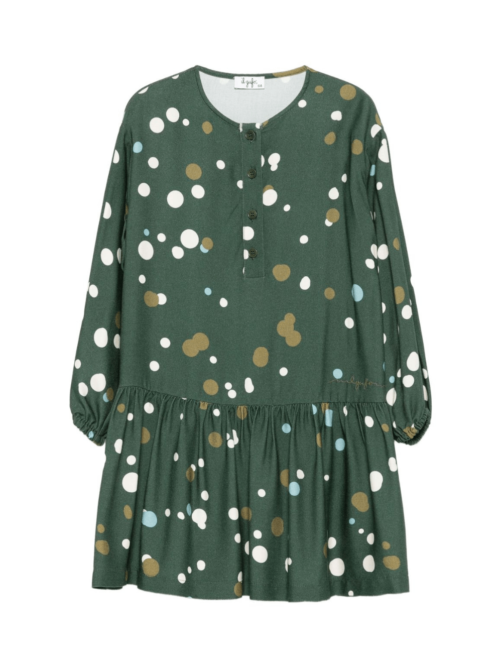 Abito per bambina Il Gufo verde con stampa a bolle - Rubino Kids