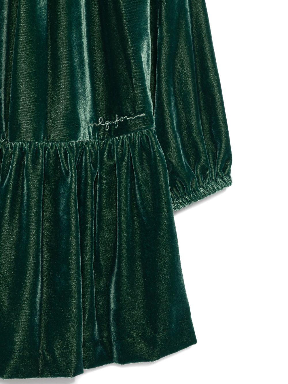 Abito per bambina Il Gufo verde in velluto con volant e orlo arricciato - Rubino Kids