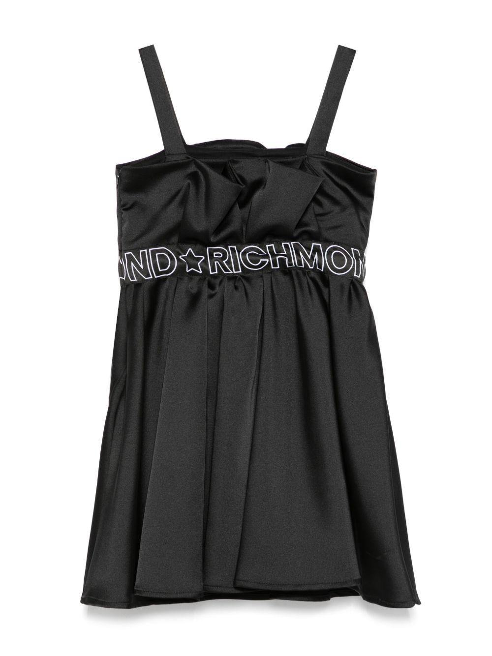 Abito per bambina John Richmond Junior nero con banda con logo e dettaglio con ruches - Rubino Kids