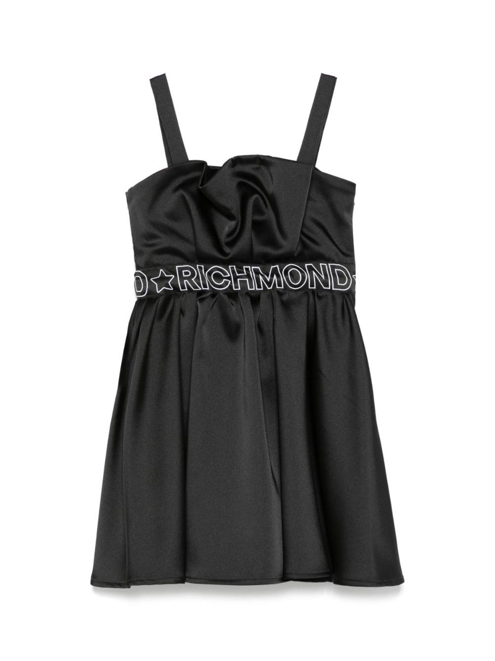 Abito per bambina John Richmond Junior nero con banda con logo e dettaglio con ruches - Rubino Kids