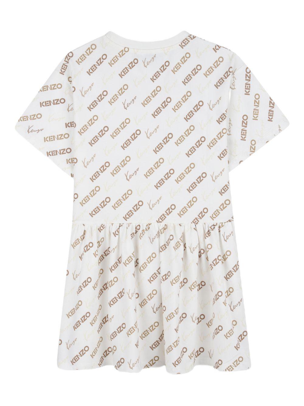 Abito per bambina Kenzo Kids bianco con stampa logo all - over - Rubino Kids