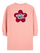 Abito per bambina Kenzo Kids rosa con stampa logo sul petto - Rubino Kids